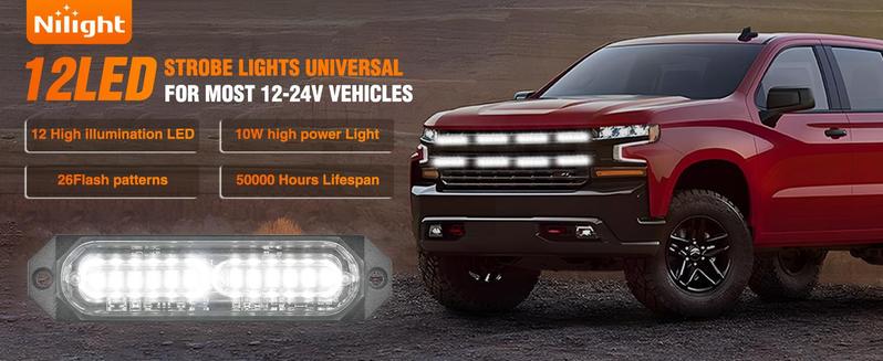 Nilight 8PCS Led Strobe Lights 12LED White Light 12V 24V Surface Mount Flashing Warning Hazard Beacon Lights Ultra Slim Sync Feature Mini Grille for Cars Trucks Off Road Vehicles SUV