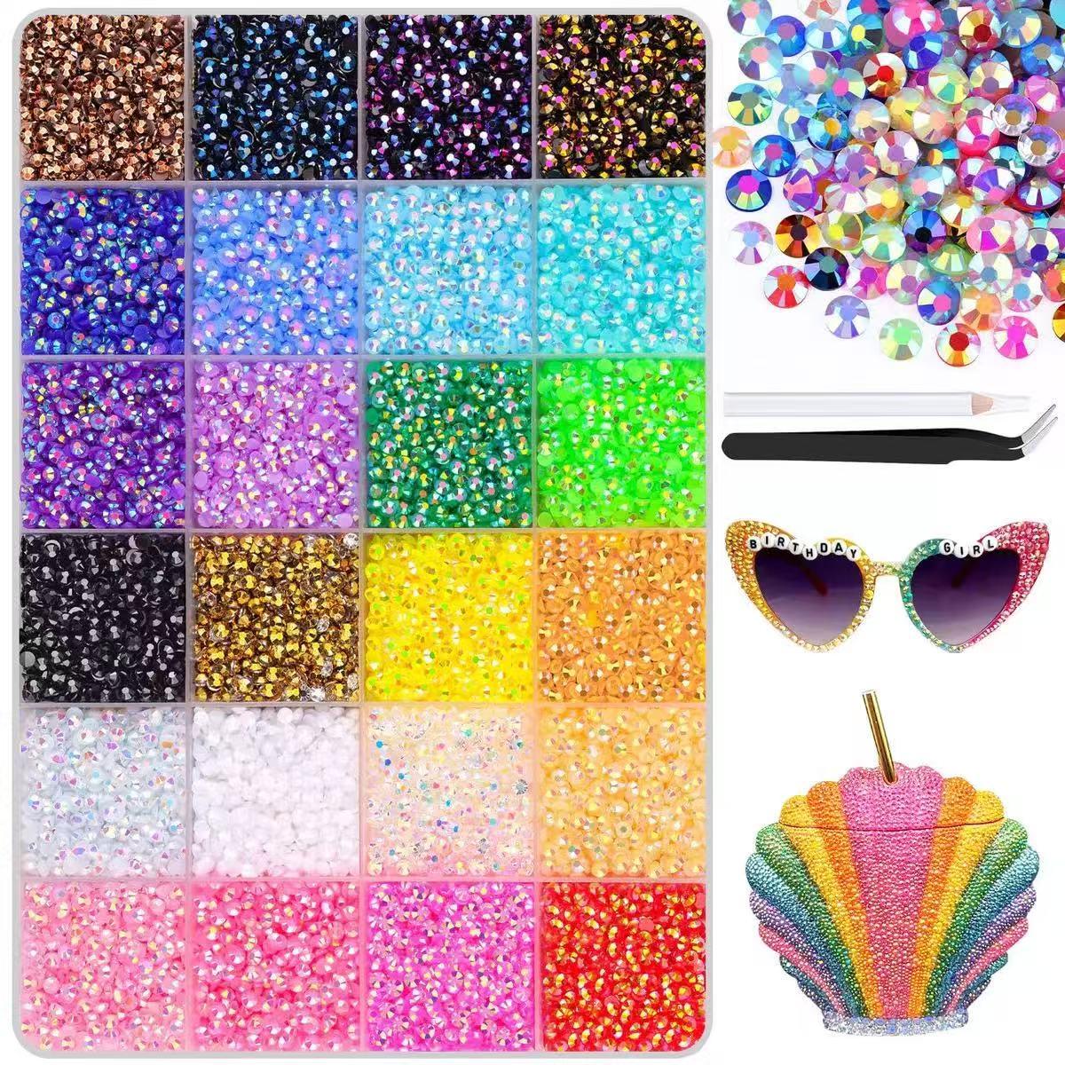 16,000 Pieces Sparkling Flat-Back Nail Art Rhinestones, 24-Color Bling Rhinestone Decorations, Beautiful Nail Accessories and DIY Fashion Craft Supplies