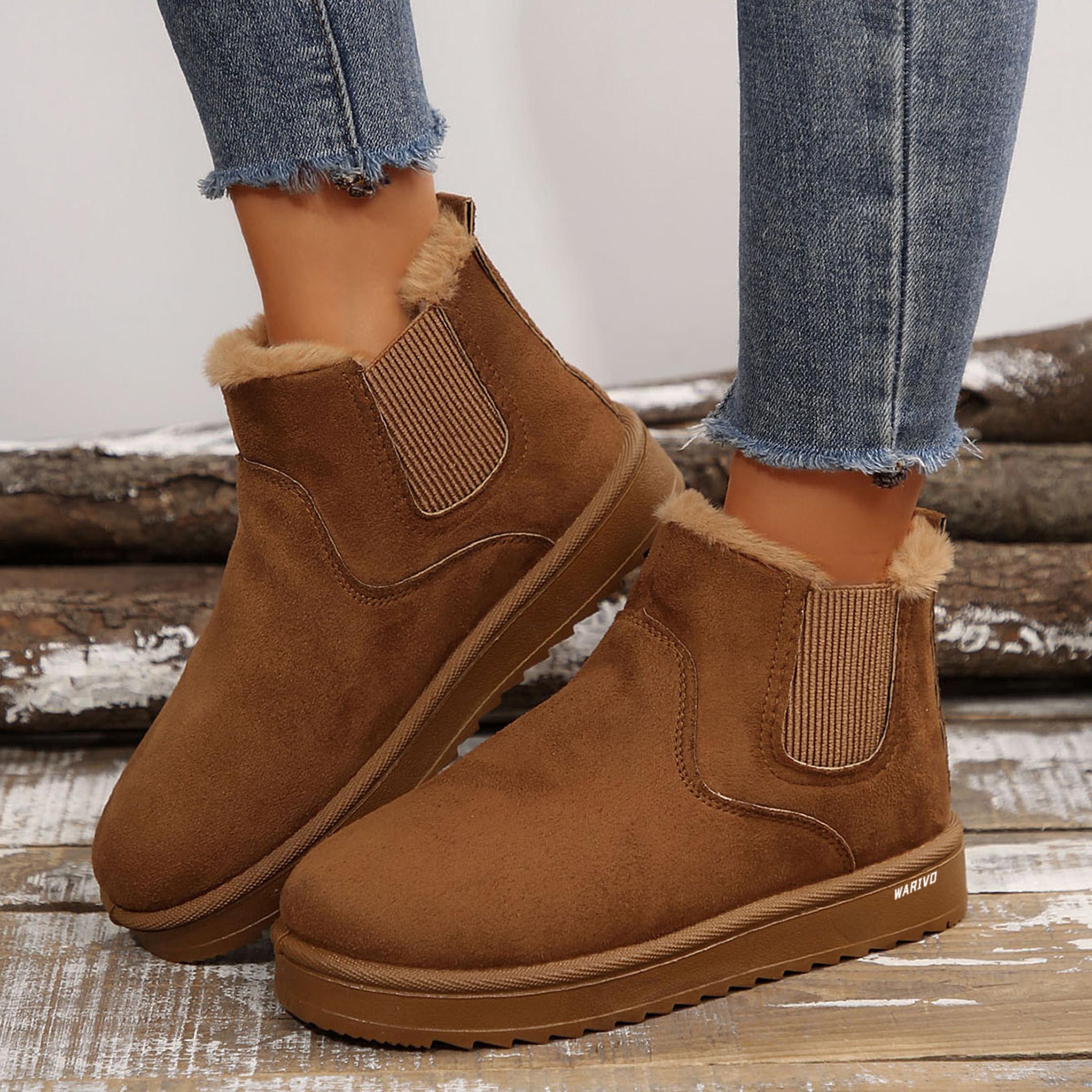 Women's Thick Soled  Ankle Boots And Short Boots Thermal Lined Anti-Slip With Faux Fur Lining Warm Winter Boots Springfresh