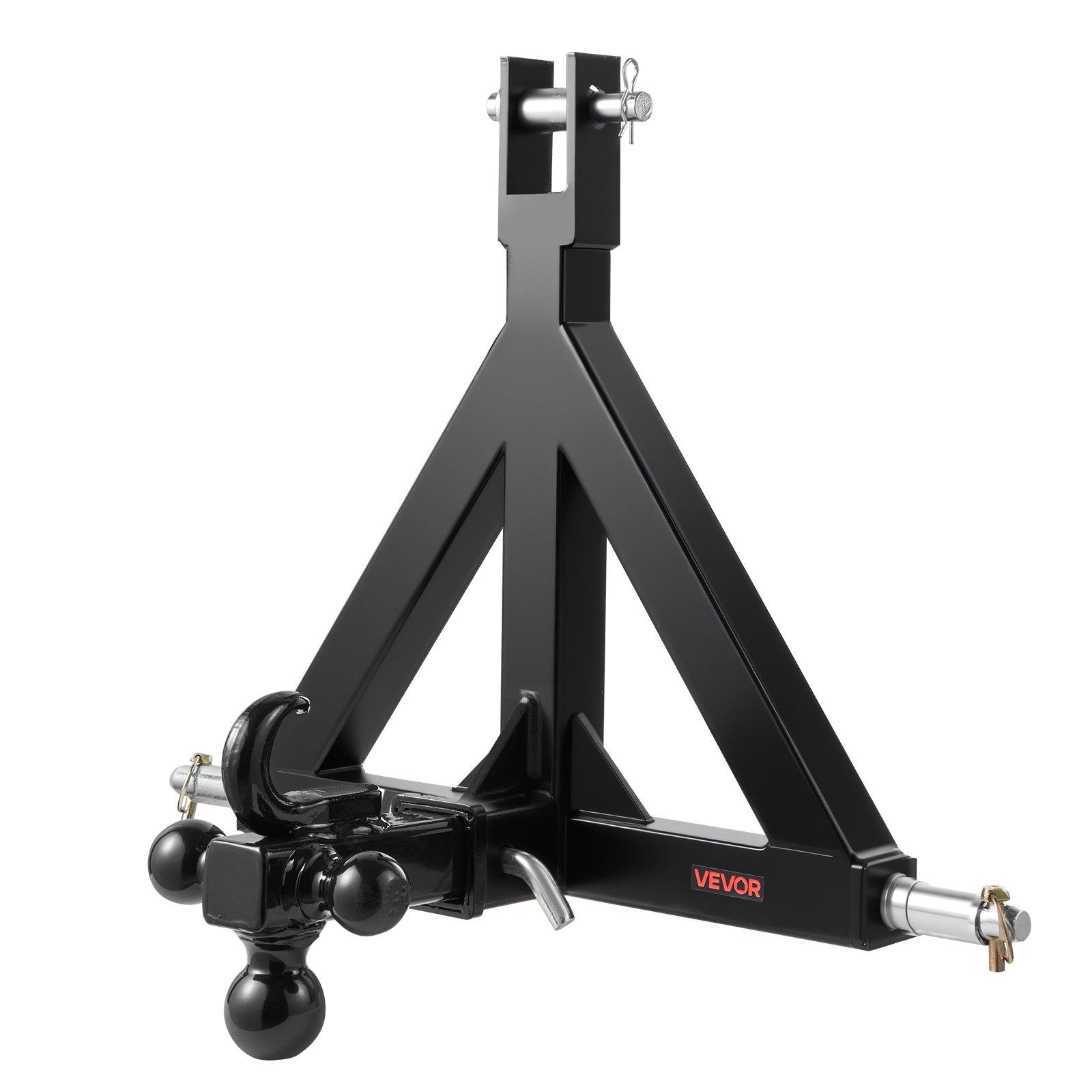 VEVOR 3 Point Trailer Hitch 2 in Receiver, 3pt Quick Hitch Attachment with 3 Trailer Balls, Tractor Tow Drawbar Adapter, Compatible with Kubota, Mahindra, Ford, Yanmar, John Deere, Massey Ferguson