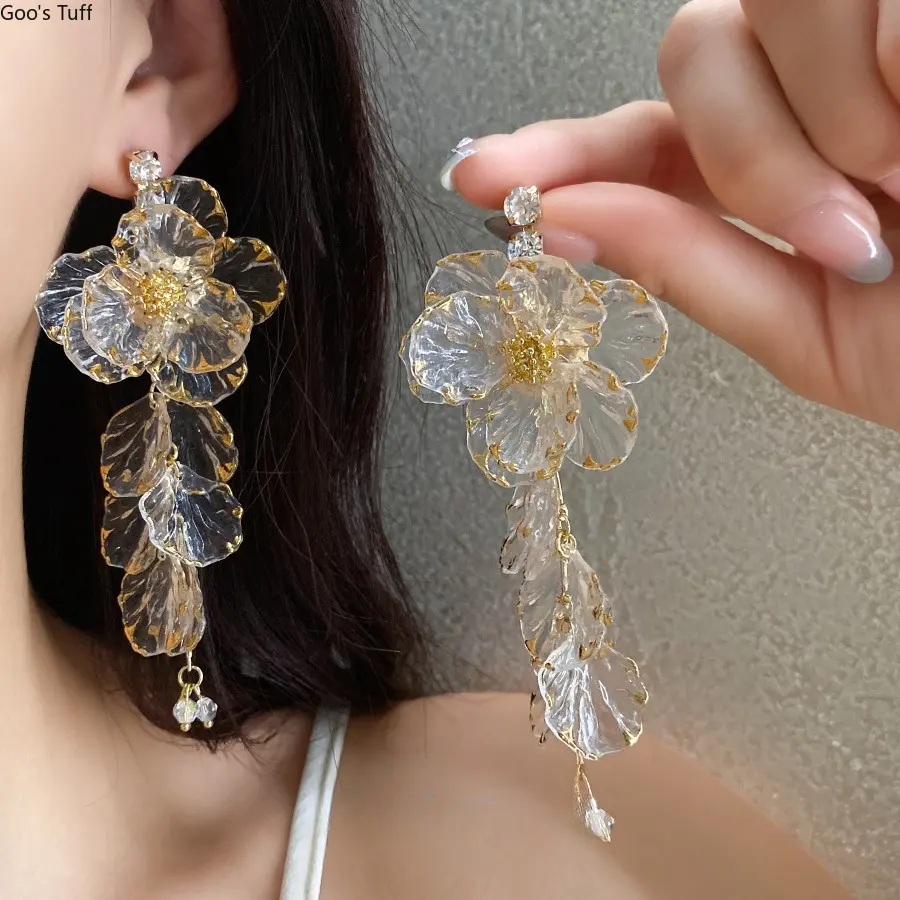 Earrings Acrylic Earrings Acrylic Flower Tassel Stud Earrings Niche Luxury High‑End Elegant Women Ear Jewelry for Daily Wear Date Night Party Occasions