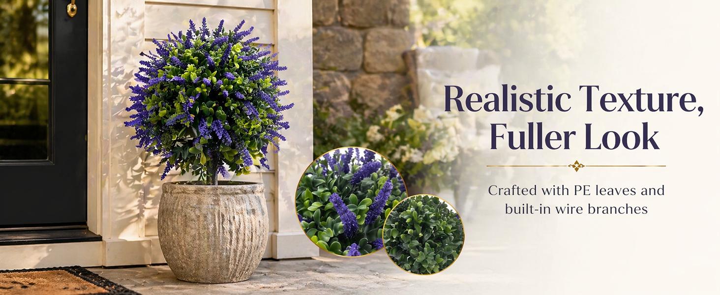 Artificial Topiary and Boxwood Topiary Set of 2 - 23.6" H x 17.7" W UV Resistant Faux Greenery Balls with 7.8" Ground Stakes, Planter Insert Urn Filler for Front Door, Porch, Entryway