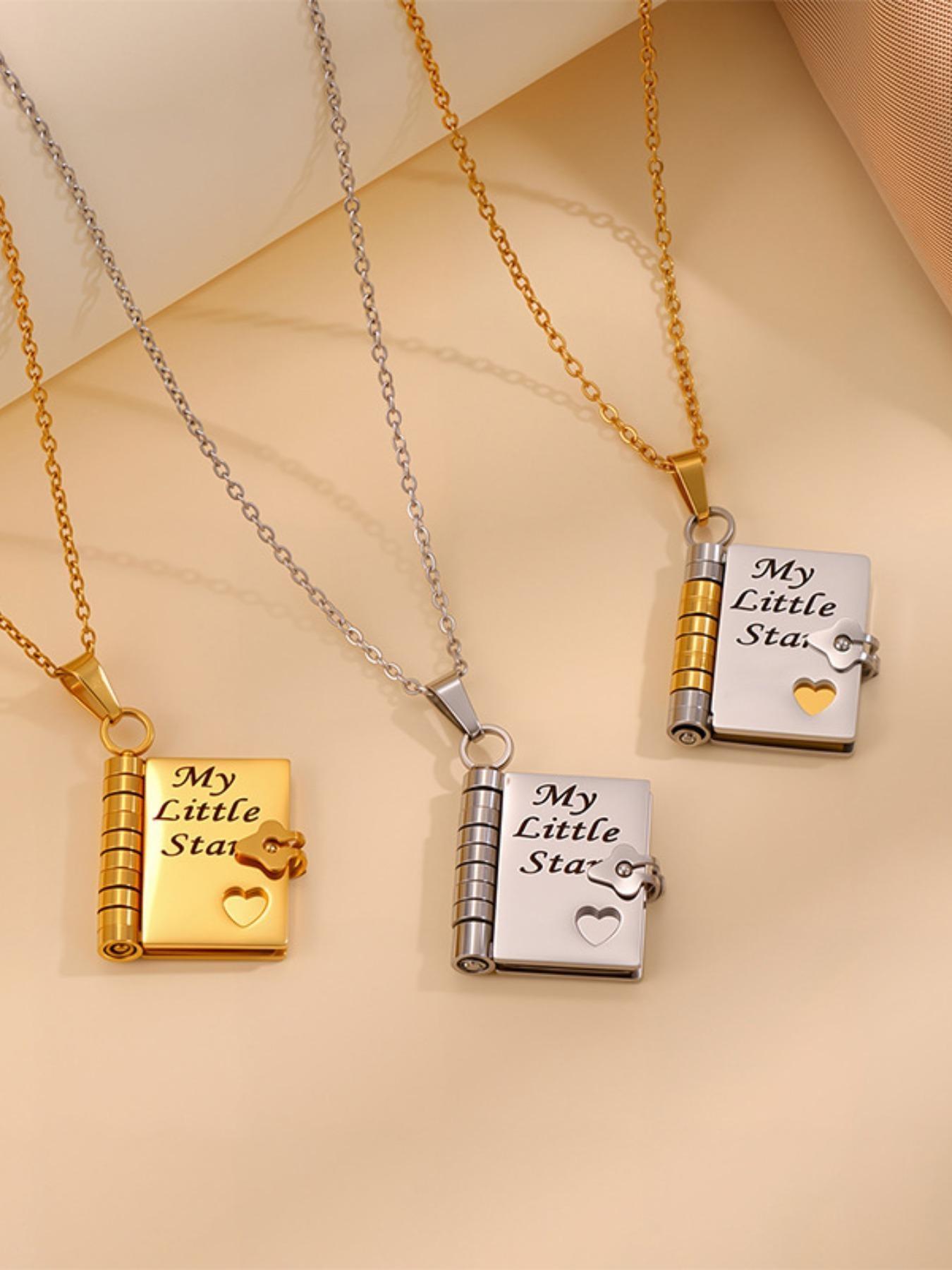Summer New Titanium Steel Book Necklace, Girl's Heart Engraved Letter Necklace, Trendy Fall Cross-Border Bestseller, Son's Letter Necklace