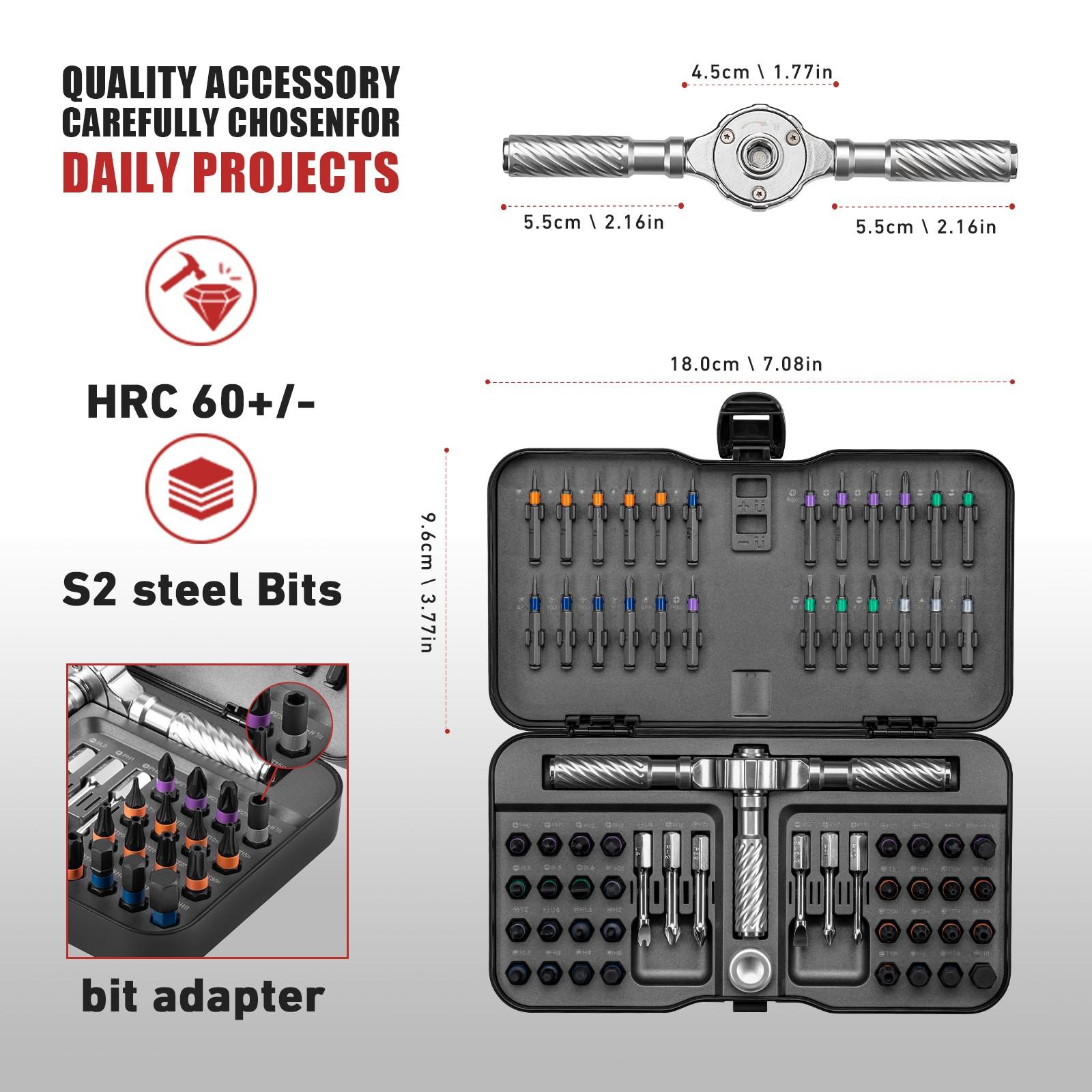 66-In-1 Magnetic Screwdriver Set, S2 Steel Ratchet Screwdriver Kit, Flexible Shaft DIY Combo, Ideal for Bike, Furniture, Precision Electronics Repair Tools