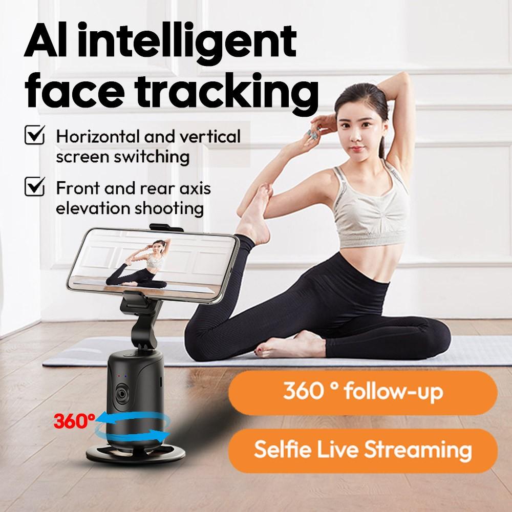 Compact 360° Auto Face Tracking Tripod & Selfie Stick - USB Rechargeable, Fast & Accurate for Vlogging, Live Streaming, Tracking Phone Holder Motion Sensing Phone Holder for Live Streaming, for All Mobile Phones