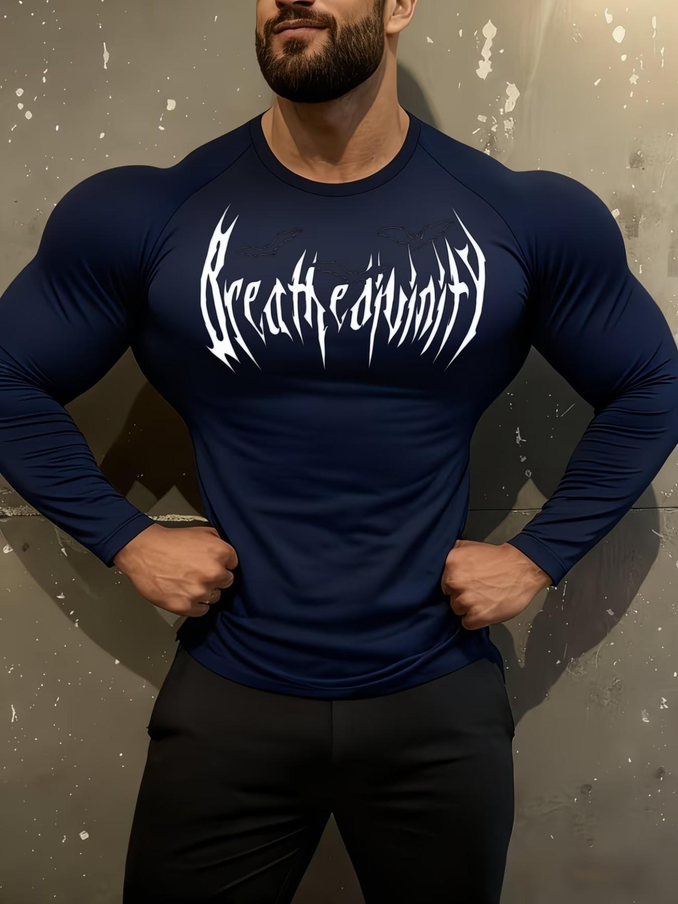 Men's Dark Style Breathe Divinity Print Slim Fit Long Sleeve Sportswear, Cross-Border Bestseller, Running & Daily Use