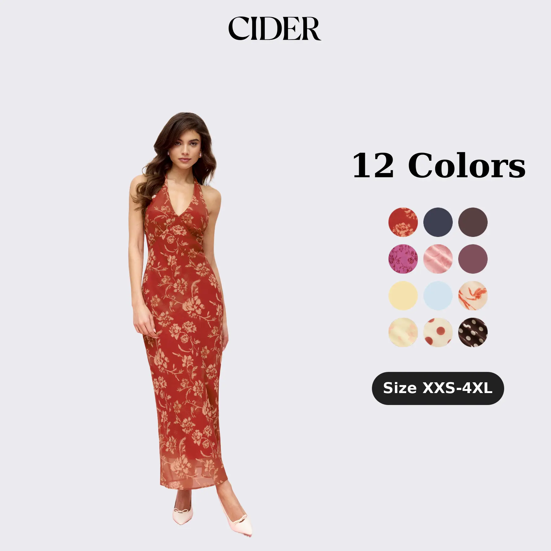 Cider Chiffon Sweetheart Floral Backless Tie Back Mermaid Maxi Dress
