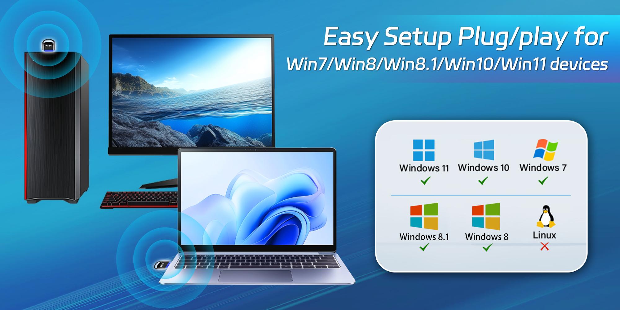 Wireless Bluetooth Adapter for Desktop - 65 Feet Long Range USB Dongle with BT 5.4 Technology, Supports Audio & Data Transfer, Easy Installation for Wireless Speakers, Headsets, Keyboards, Mice for Home and Office Setup