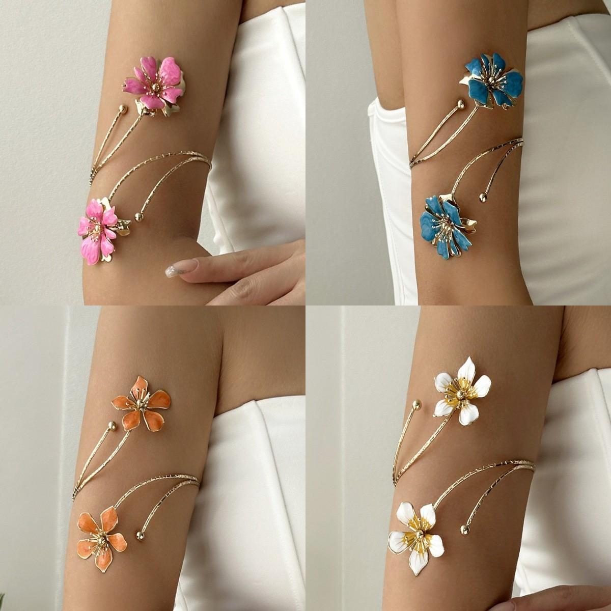 Elegant Floral Open Cuff Armlet, Iron Material, Perfect for Parties, Weddings, Summer Events, Ideal Gift for Friends & Family, Aesthetic Jewelry
