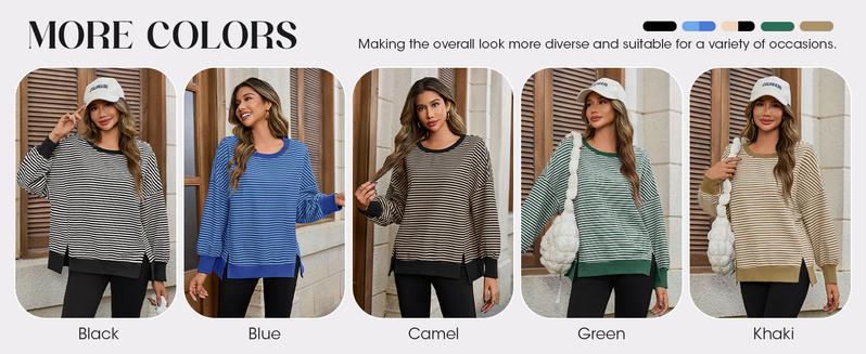 Imily Bela Women's Fall Oversized Sweatshirt Casual Waffle Knit Long Sleeve Crewneck Split Pullover Tunic Tops