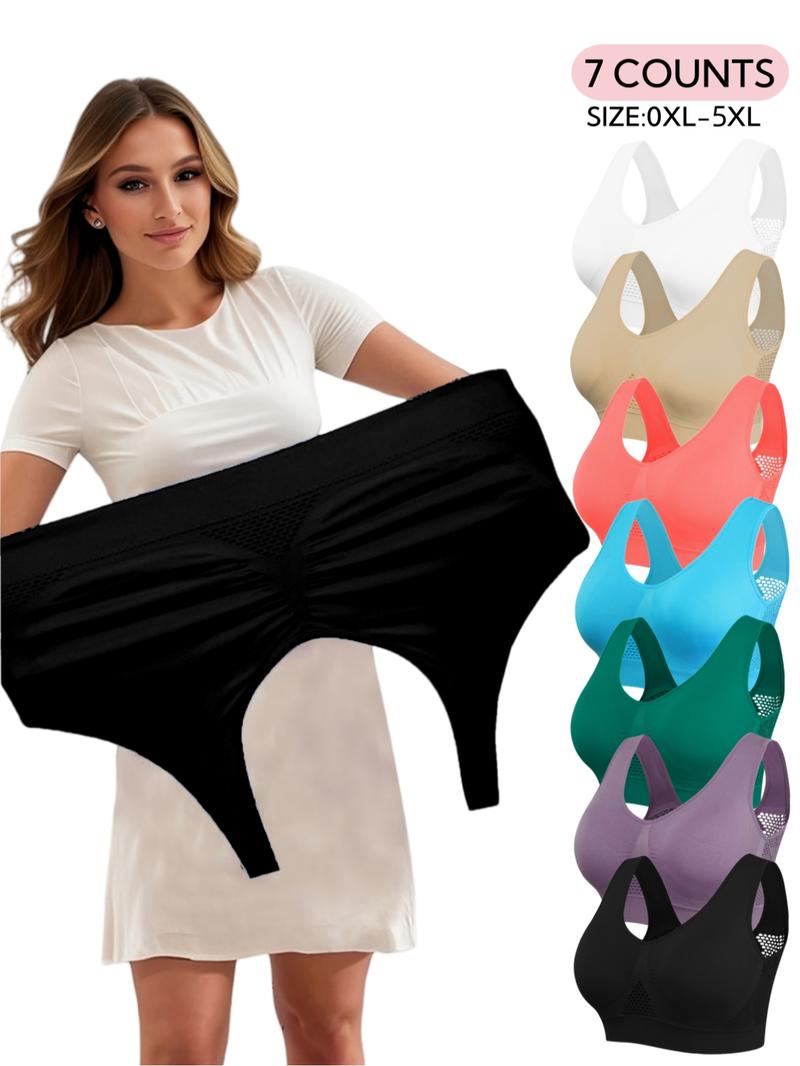 Plus Size Women's Plain Hollow Out Wireless Seamless Bra, No Padding,Breathable Comfortable Shockproof Bra for Daily Wear, Women's Lingerie for All Seasons