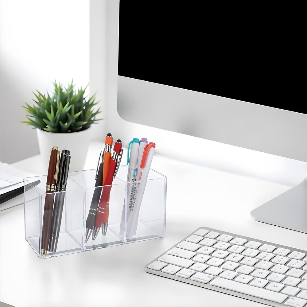 Acrylic Three-Compartment Makeup Organizer, Ideal for Brushes and Cosmetics, Bedroom Bathroom Office Storage, Minimalist Design