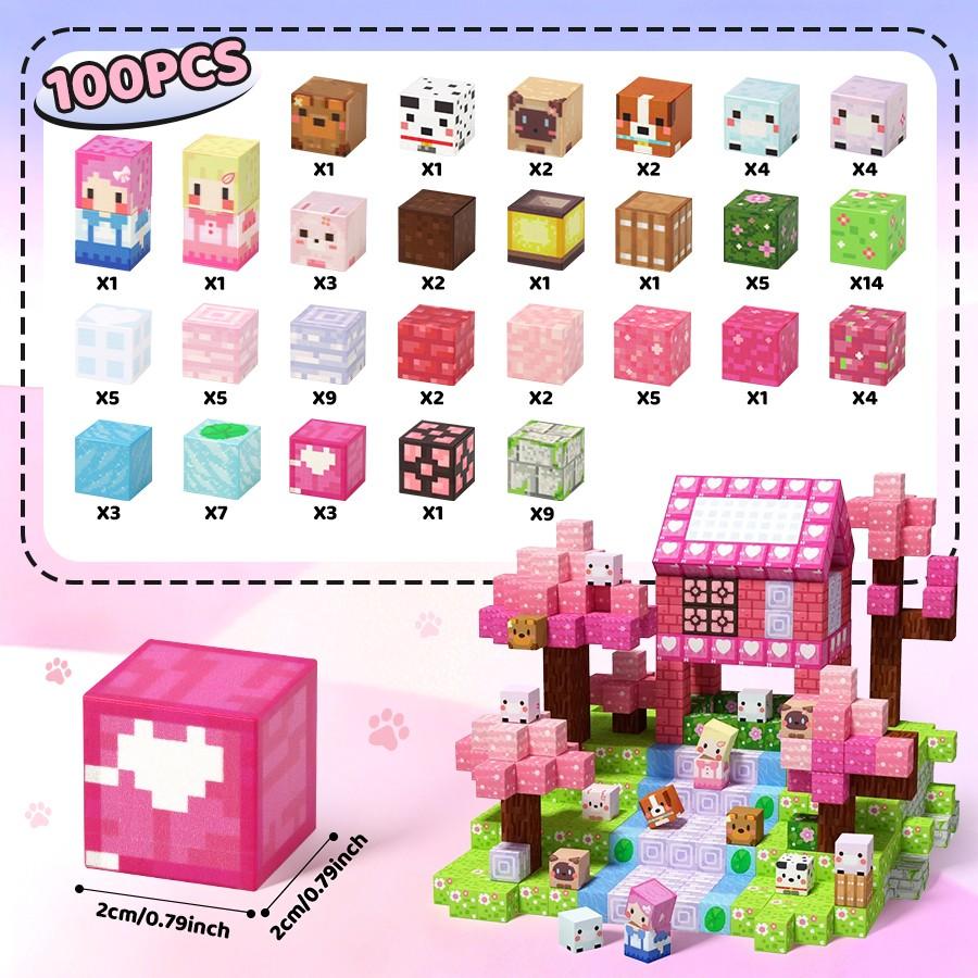 100 Pieces Magnetic Building Blocks Set, Princess Castle Stem Educational Toy, Creative Gift for Kids Aged 3+, Adult Fun Puzzle