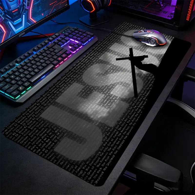 Dark Jesus Cross Large-Sized Gaming Mouse Pad, Desktop Protection Pad, Gaming Desk Mat, Anti-Slip Rubber Lock Edge High-Definition Printing, Suitable For Computers, Laptops, Offices, Homes, Schools, Great Gift For Family And Friends