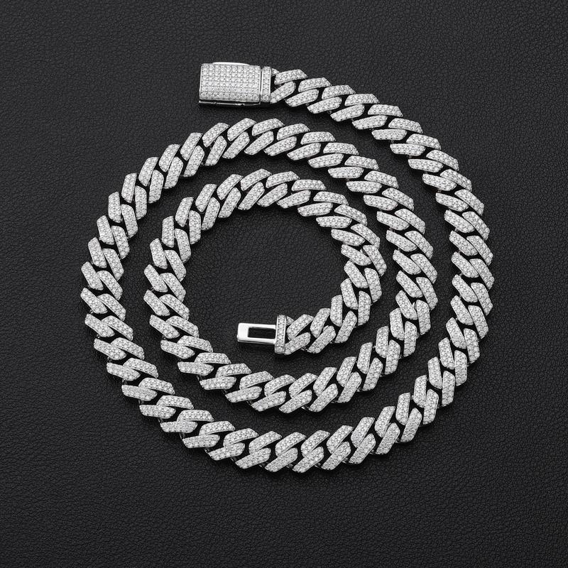 【#N90】Lab-Created Moissanite  S925 Sterling Silver Setting Cuban Moissanite Link Miami Chain Hip Hop Rock Cuban Necklaces