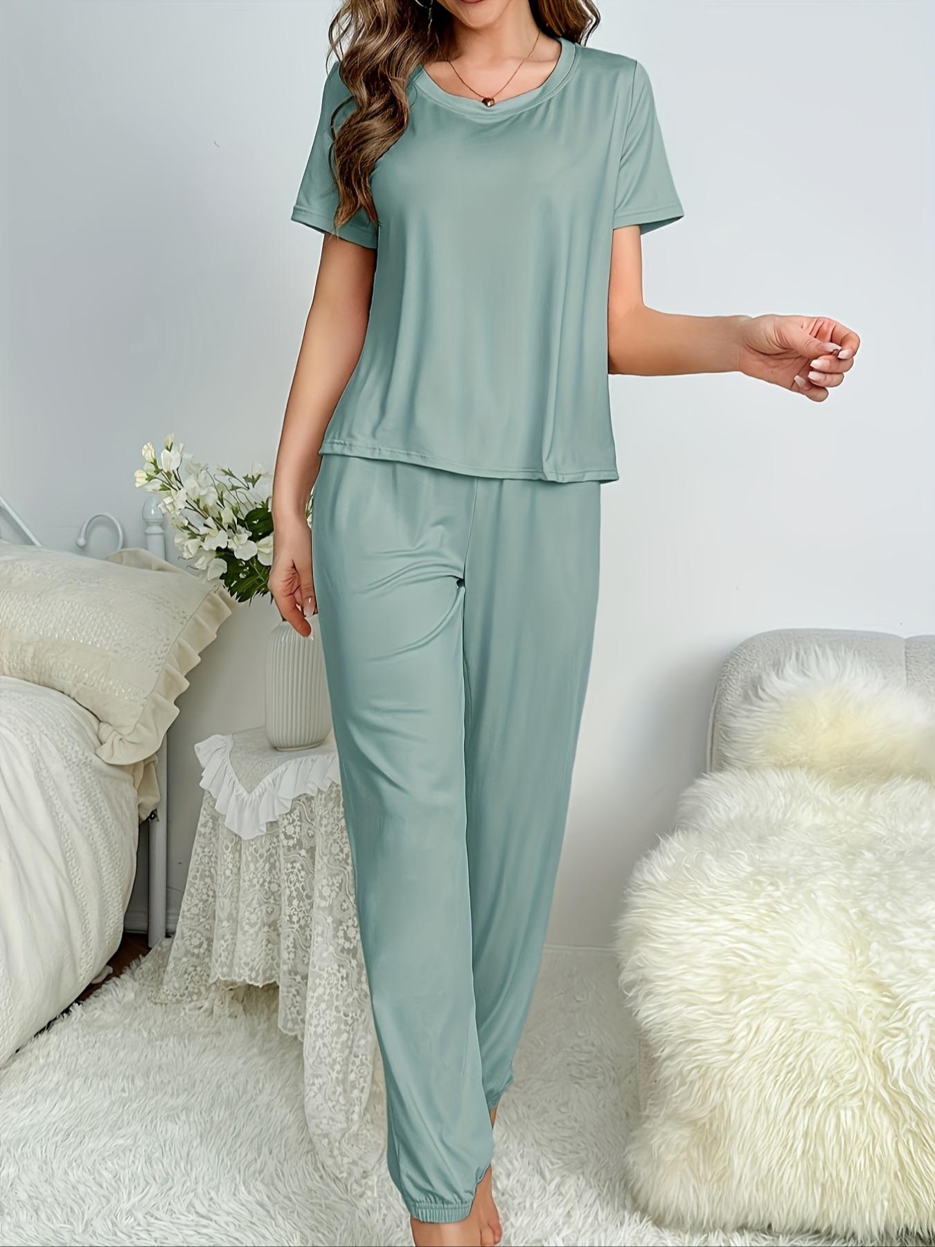 Ultra-Soft 2-Piece Lounge Set: Women's Comfy Short Sleeve Tee & Jogger Pants - Perfect for Sleep, Home, or Casual Outings