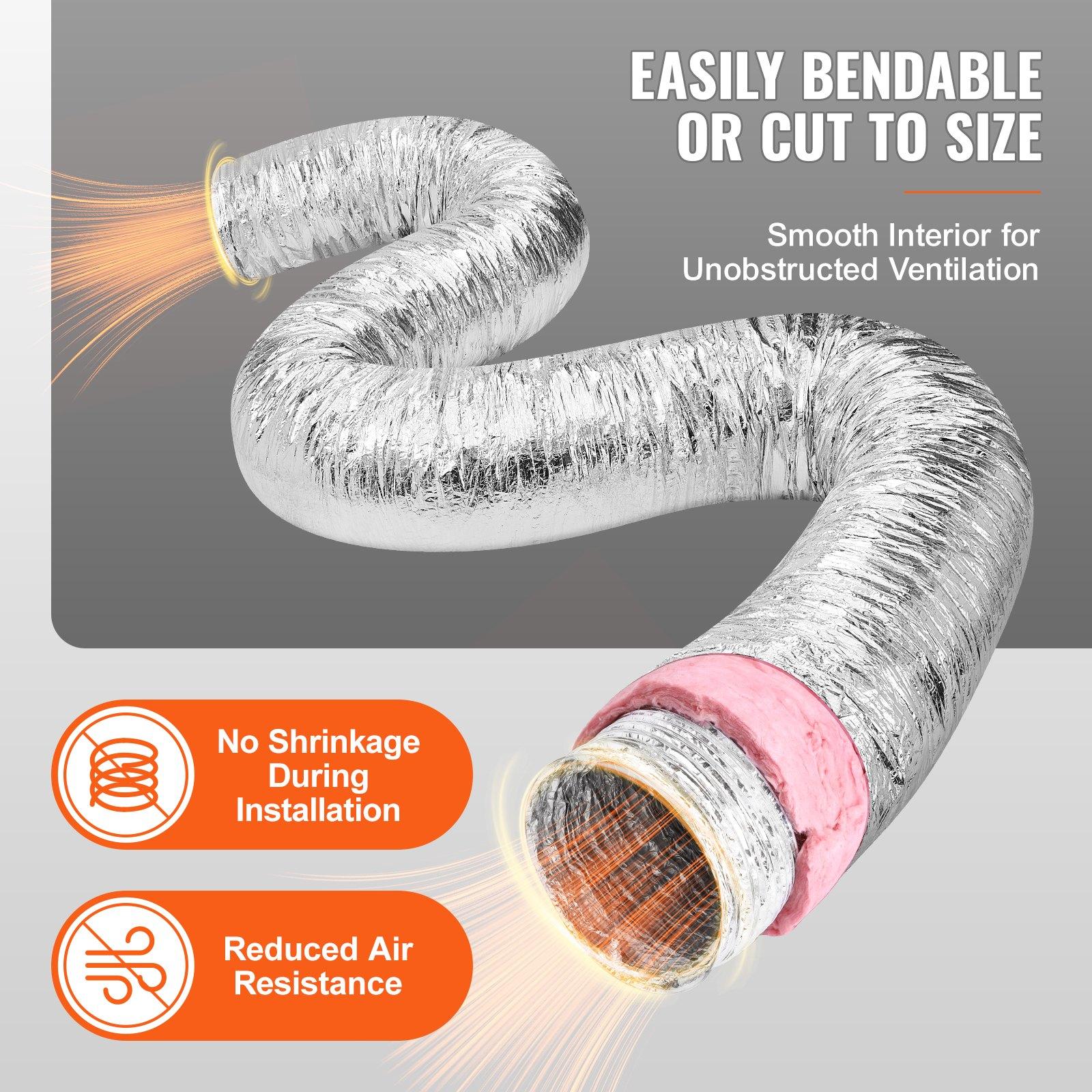 fathersdaygift  VEVOR Dryer Vent Hose, 5'' Insulated Flexible Duct 25FT Long with 2 Duct Clamps, Heavy-Duty Three Layer Protection for HVAC Heating Cooling Ventilation and Exhaust, R-6.0 Flame Resistance Value