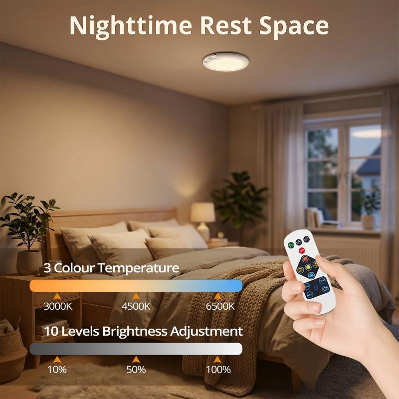 Rechargeable Motion Sensor Ceiling Light with Remote Control - Magnetic Wireless Ceiling Light Powered by rechargeable batteries for Closet Shower Stairs Shed Hallway Porch Patio ect,Suitable for various scenarios, easy to install