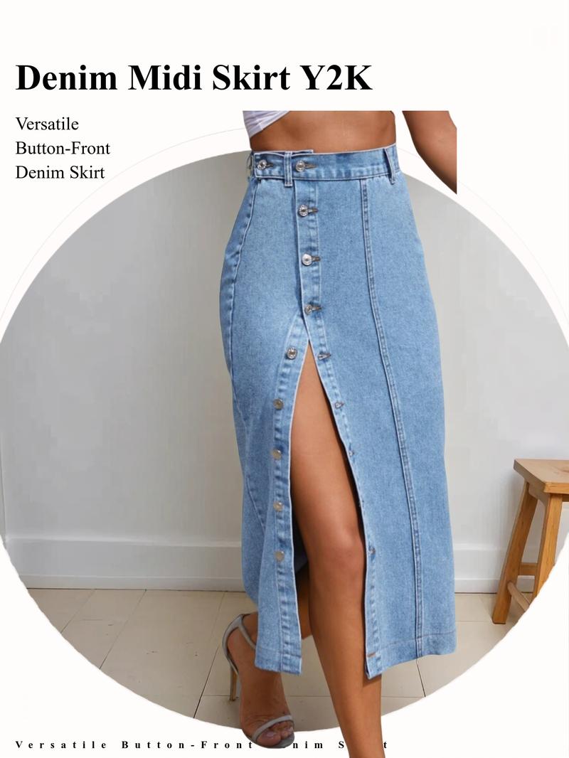 OBlue Jeans Women's  Button Front Denim Skirt, Casual Fashion  Skirt for Daily Wear, Ladies Bottoms for All Seasons, T-Chic