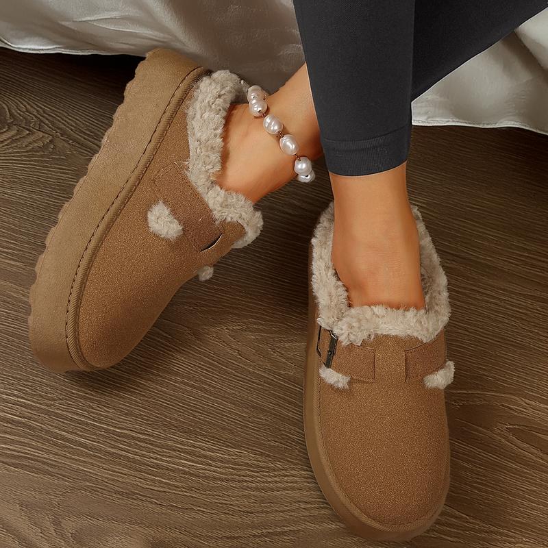 Women's Soft Plush Slip-On Slippers With Buckle Warm Lined Anti-Slip Flat Sole Fashion Wear For Fall Winter Women's Soft Plush Slip-On Slippers With Buckle Warm Lined Anti-Slip Flat Sole Fashion Wear For Fall Winter
