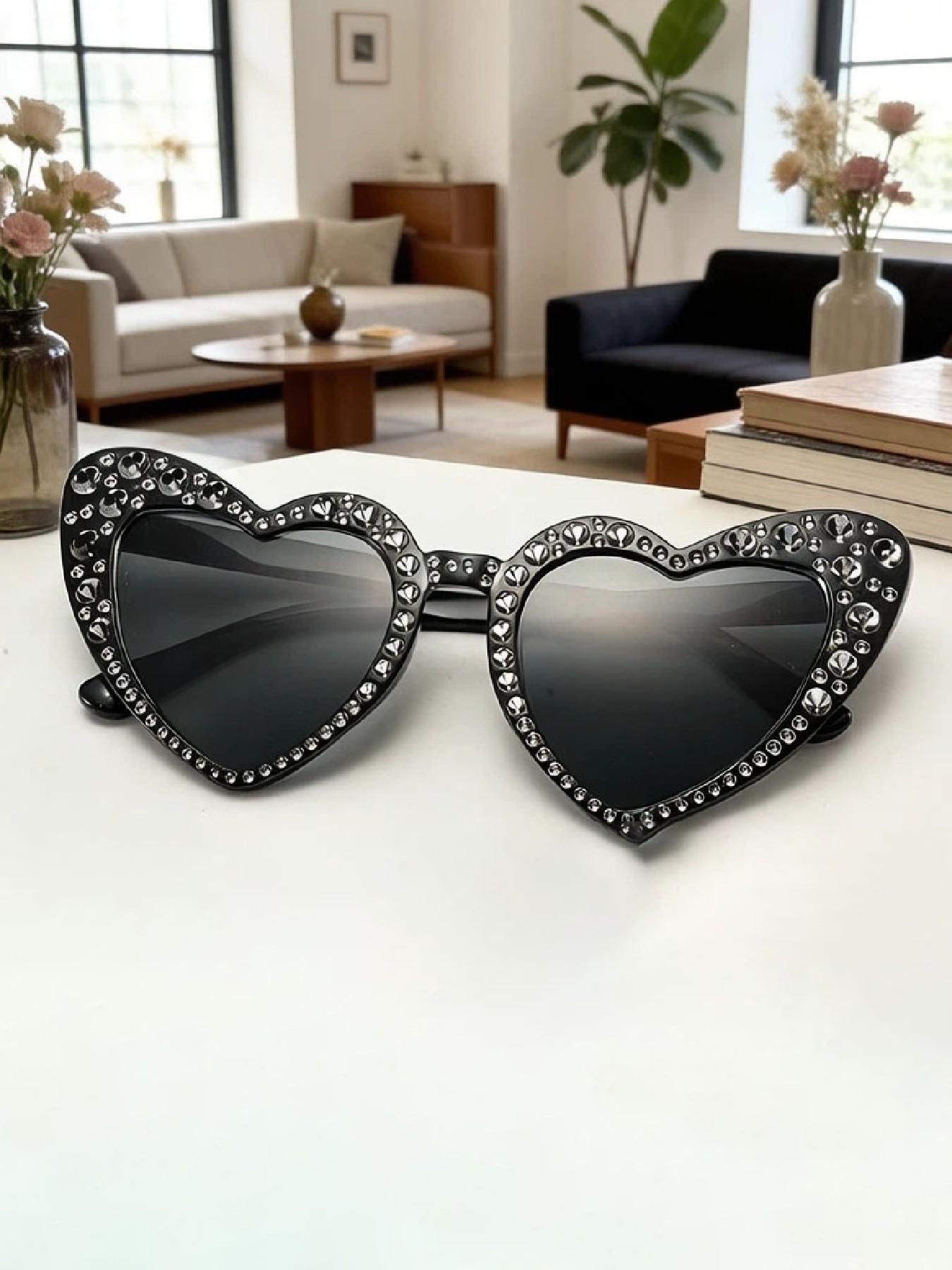 Women's Fashion Heart-Shaped Full Frame Glasses, Lightweight Luxury Style with Faux Pearls Design, Trendy Decorative Eyewear