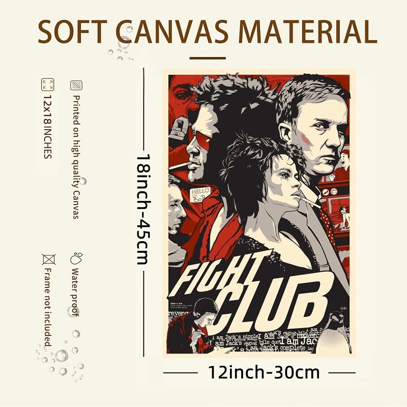Room Decoration 1 Piece Frameless Fight Club Movie Canvas Poster, 30.48x 45.72cm , Soft Canvas Material, Suitable for Bars, Clubs, Cafes, Restaurants
