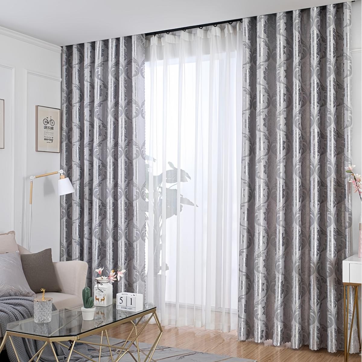 1pc Full Light Blocking Double Sided Embossed Thick Curtains, European Palace Style New Bedroom Luxury Living Room Elegant Design, Privacy Grommet Curtains