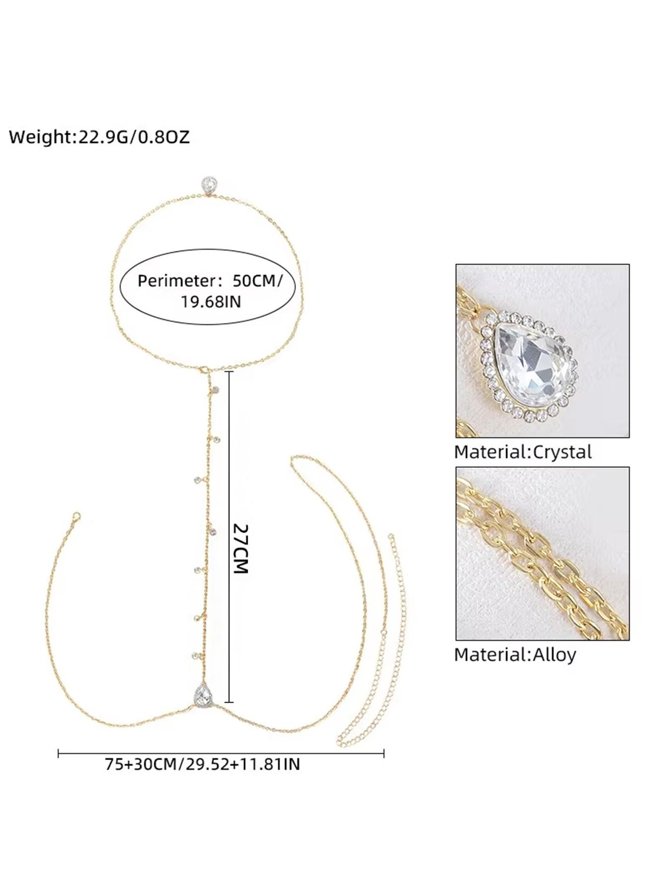 Bridal backless rhinestone teardrop body chain (waist/belly necklace)—suitable for women, moms, and girlfriends; a summer beach body accessory, Body Jewelry