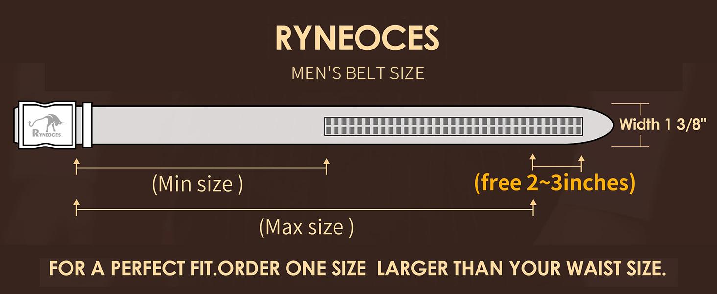 RYNEOCES Men's Leather Ratchet Belt – Automatic Adjustable Buckle, Casual & Dress Belt, Perfect Gift