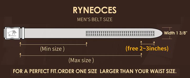 RYNEOCES Men's Leather Ratchet Belt – Automatic Adjustable Buckle, Casual & Dress Belt, Perfect Gift Valentine's Day Gift