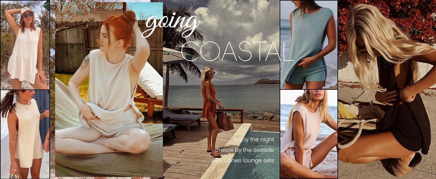 UANEO Women's 2 Piece Outfits Summer Knit Sweater Set Sleeveless Tunic Top Matching Shorts Trendy Beach Vacation Sets TikTokShopBlackFriday