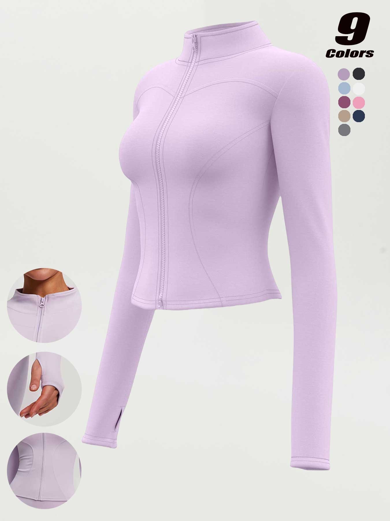 Women's High Elastic Stand Collar Thumbhole Fitted Gym Top, Breathable Thinning Yoga Jacket, Sports Jacket for All Seasons, Long Sleeve Fitness Wear S-Xxxl