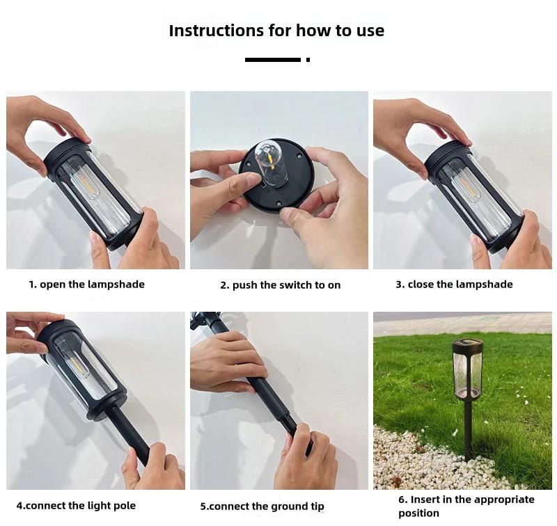 4 Pack Solar tungsten filament courtyard garden ground lawn atmosphere landscape light tungsten filament lamp outdoor lighting street light