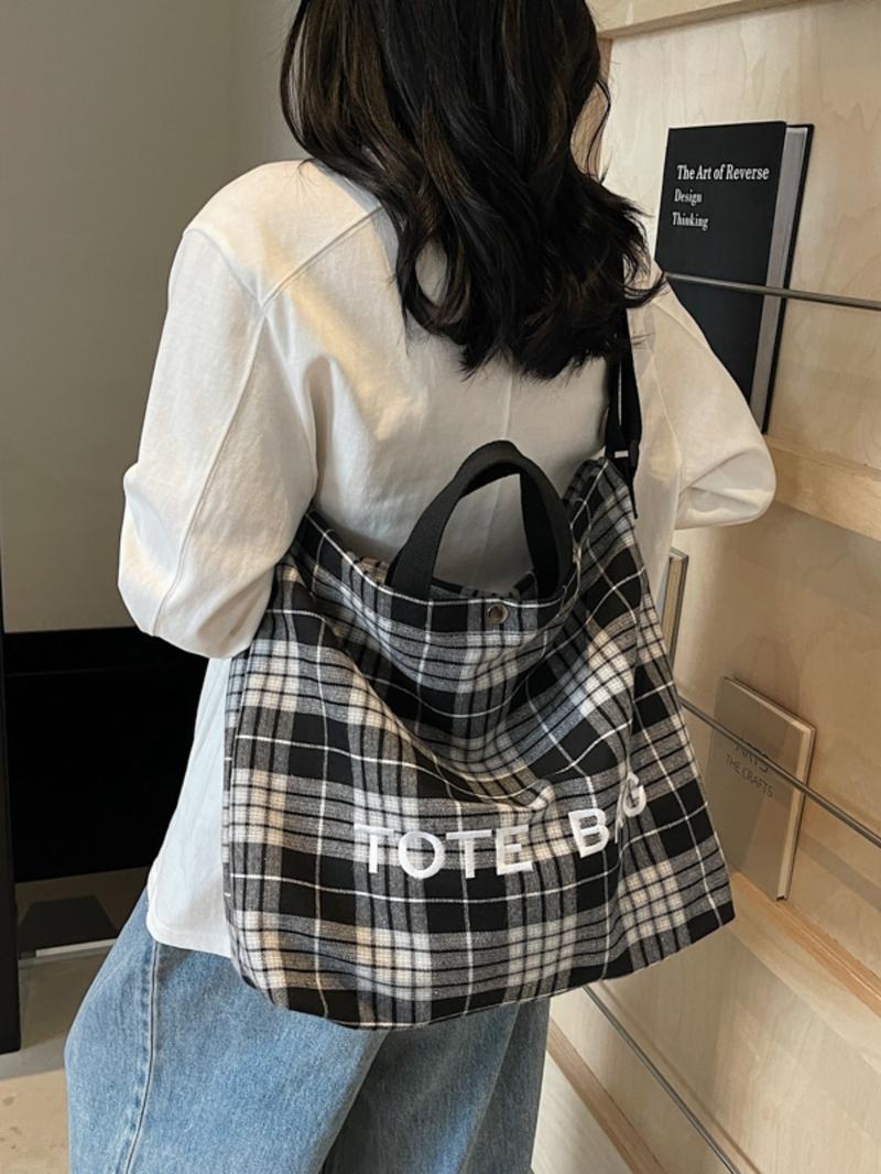 Trendy Plaid Pattern Tote Bag, Large Capacity Shoulder Bag for Women & Men, Versatile High-quality Daily Commuting & Shopping Bag