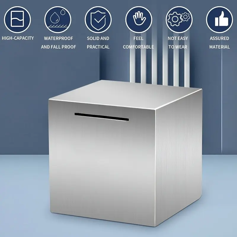 Stainless Steel Anti-Drop Piggy Bank, Metal Piggy Bank, Can Only Save Money No Withdrawal, Holds 50,000 to 200,000 Cash, Gift for Kids, Fall Resistant Safe Box, Gift Idea