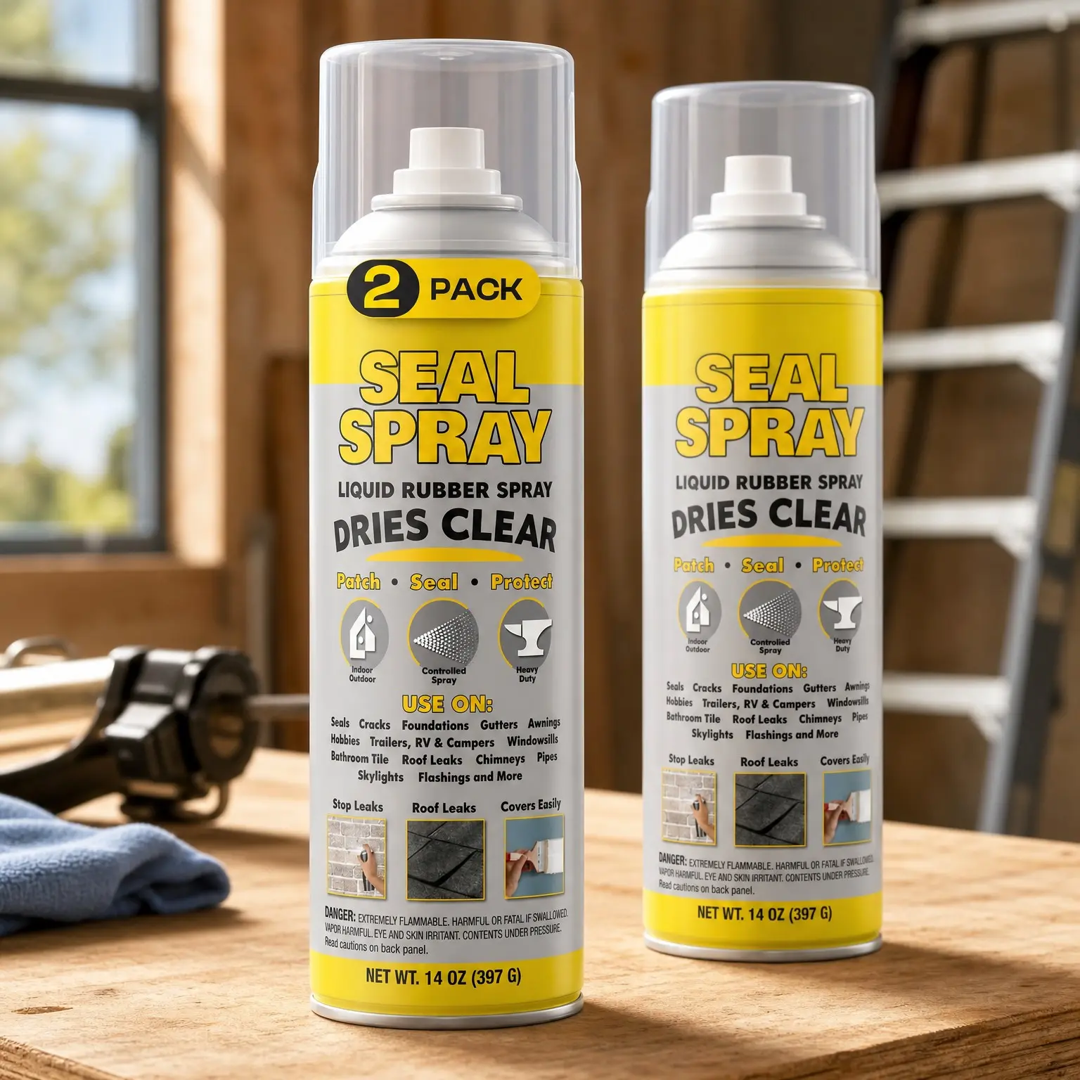 Liquid Rubber Sealant Spray 2 Pack - Waterproof, Air Tight, Leak Repair & Surface Protection, Works on Most Materials, Long Lasting, Dries Clear - 2 Cans (28 Oz)Gift