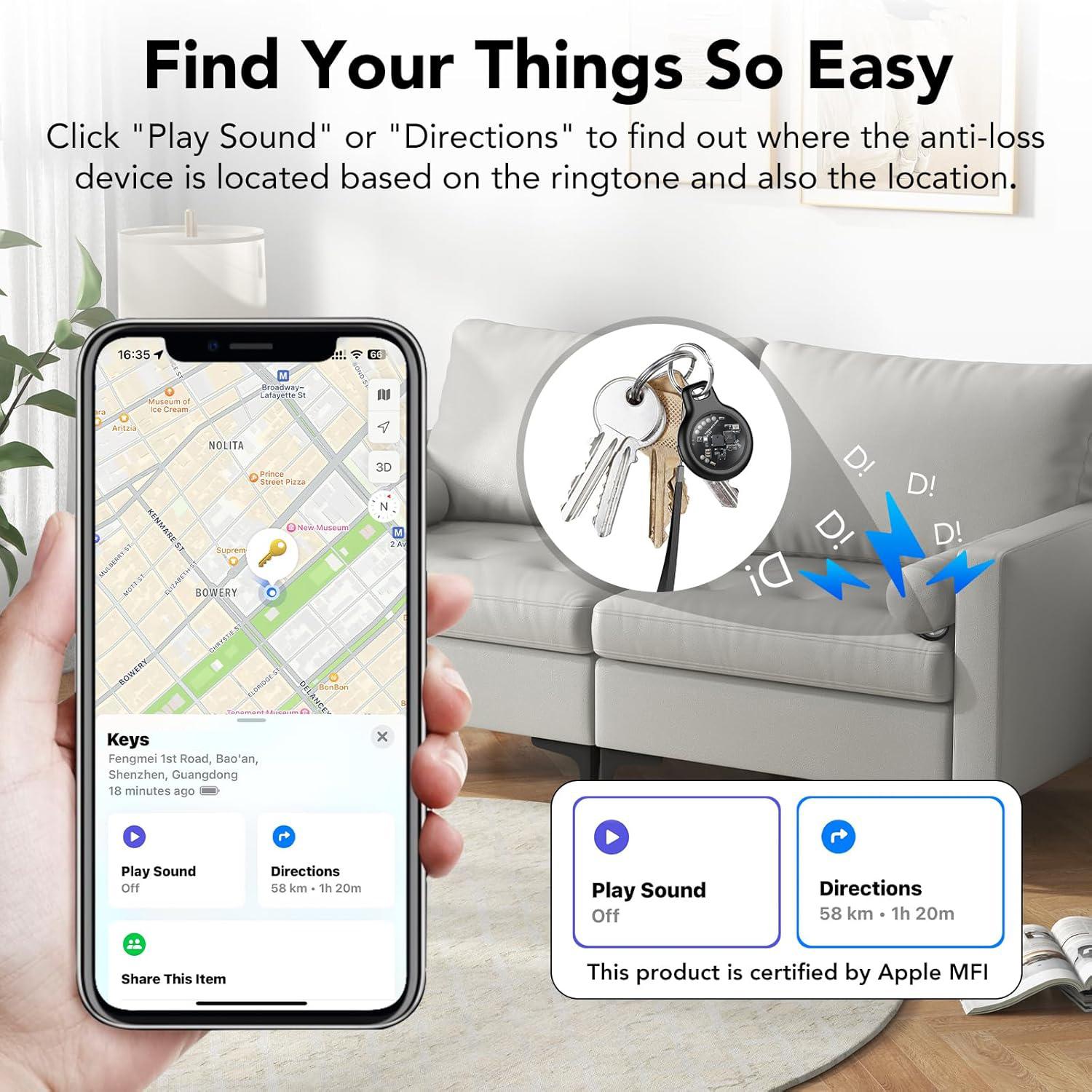 Car GPS tracker, mini Tracker device, with waterproof and anti-magnetic case - no monthly fee - Best invisible GPS tracker, anti-loss device, compatible with Apple Find My Father's Day gift