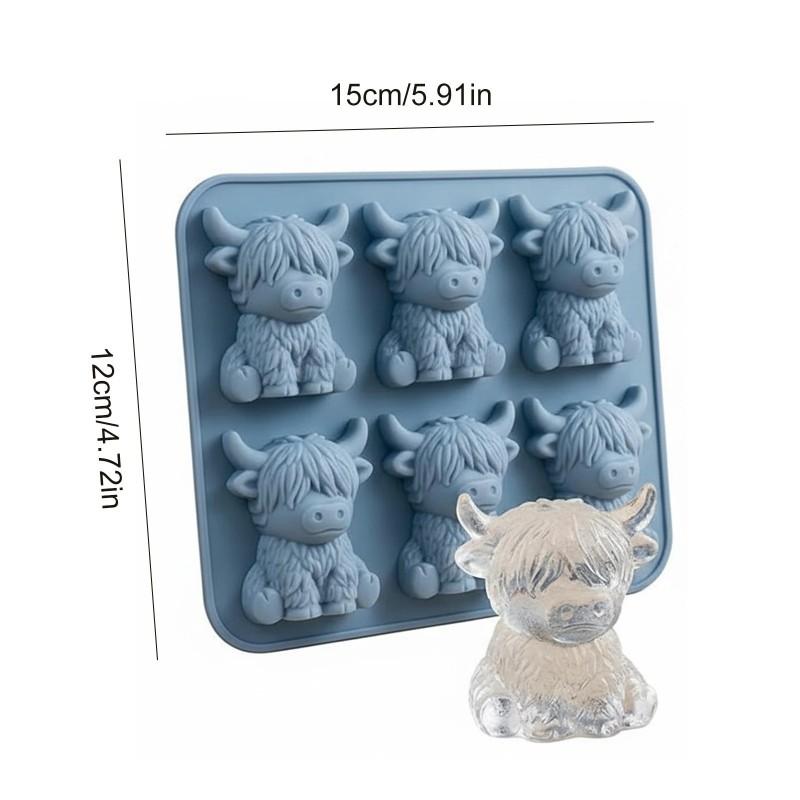 Mini Highland Cow Ice Cube Mold, Cute 3D Silicone Ice Tray, Cow Shape Ice Cubes, Ideal for Whiskey, Drinks, Parties, Bars, Birthdays, Gifts (6 Compartments)