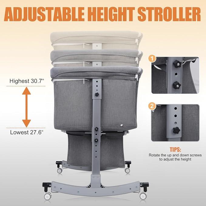 3 in 1 Baby Bassinet,Bedside/Rocking Bassinet for Baby,Bedside Crib with Lockable Wheels,Waterproof Mattress,Adjustable 6 Heights,Portable Bassinets Bedside Sleeper for Newborn Infant