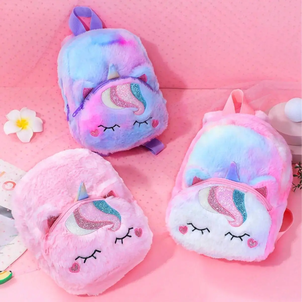 Cross-border new plush unicorn cartoon children's backpack backpack satchel cute girl small backpack schoolbag