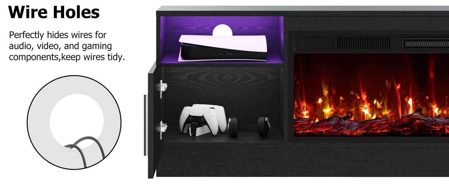 【2 Packages Shipping】PUKAMI Fireplace tv Stand with 36 inch Fireplace Up to 80" TVs,LED Light Entertainment Center and Storage, 70" Modern Wood Media TV Console with Highlight Cabinet for Living Room