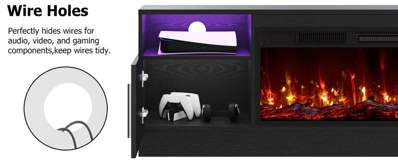 【2 Packages Shipping】PUKAMI Fireplace tv Stand with 36 inch Fireplace Up to 80" TVs,LED Light Entertainment Center and Storage, 70" Modern Wood Media TV Console with Highlight Cabinet for Living Room