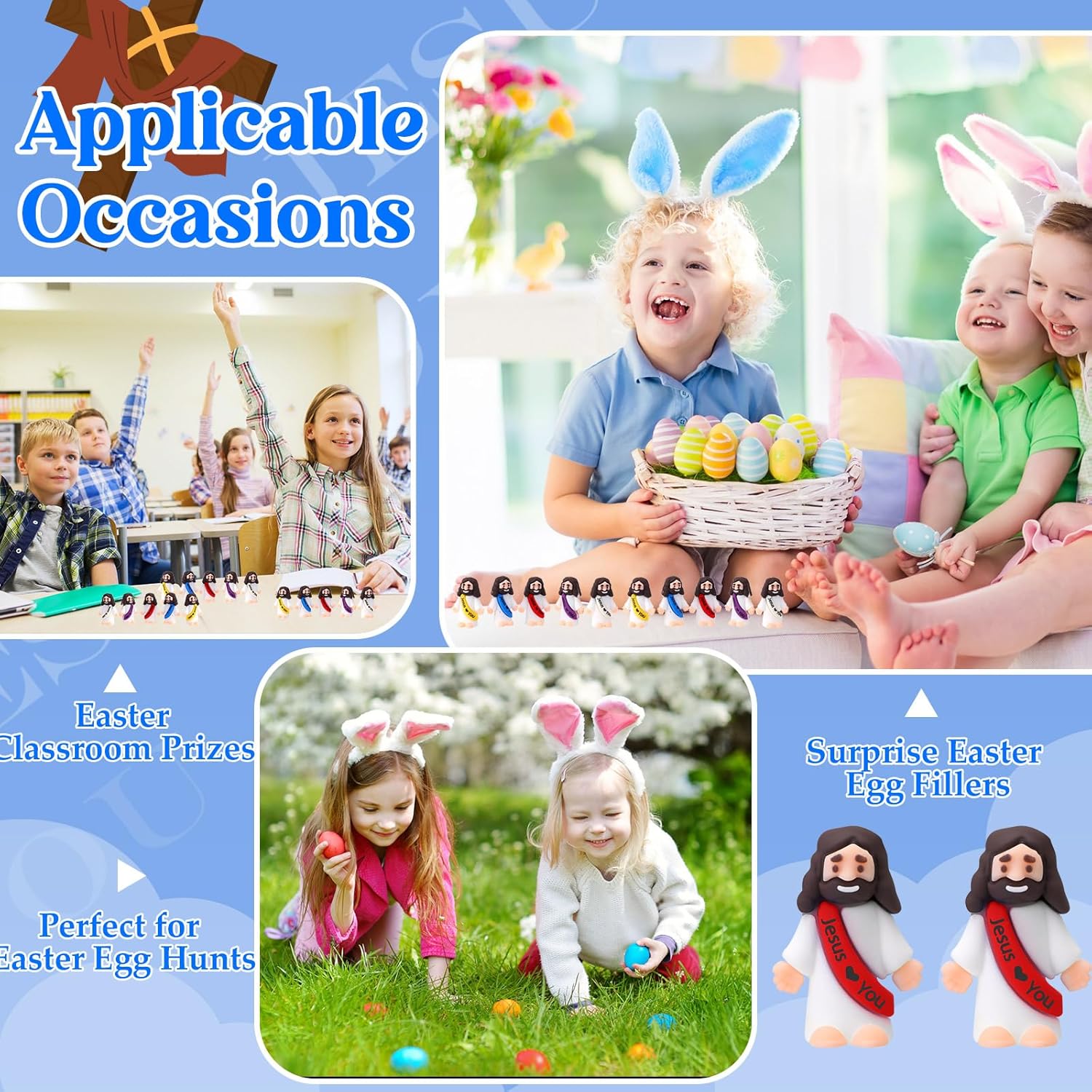 60pcs Mini Jesus Figures Jesus Love You Mini Rubber Toys to Hide and Seek Religious Party Favors Sunday School Baptism Gifts(Lively Colors)