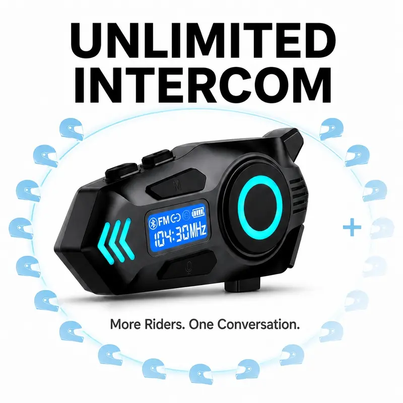 Motorcycle Helmet Bluetooth Intercom Speaker, Bluetooth 5.0 Wireless Helmet Headset 40H Talk Time Music Sharing with Display, Moto Accessories