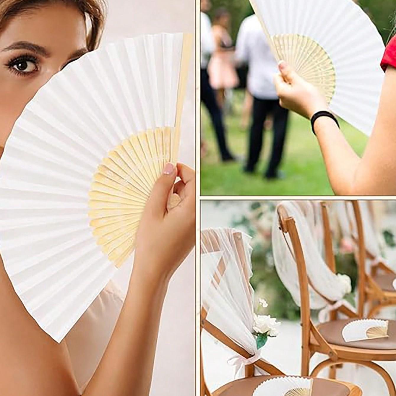 10pcs/20pcs 21cm Original Color Bamboo Bone Paper Fan, Blank Foldable Fans, Pure Color Single-Sided Bamboo Fans, Back-To-School Promotional Items