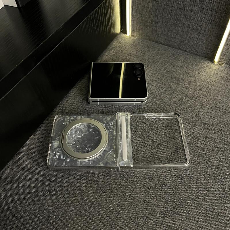 Korean Style Premium Shell-Pattern Center Pivot Stand Case, Flip & Foldable Anti-Drop Protective Cover for Samsung Galaxy Z Flip 7 FE / Z Flip 7 / Z Flip 6 / Z Flip 5