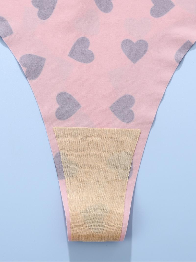 Sweet & Edgy Girls' Exclusive! 8-Piece Macaron Adhesive Thong Set: Pink-Base with Black Hearts + Pink/Black Leopard Prints + Low-Saturation Solids, Daily-Appropriate with Subtle Sexiness
