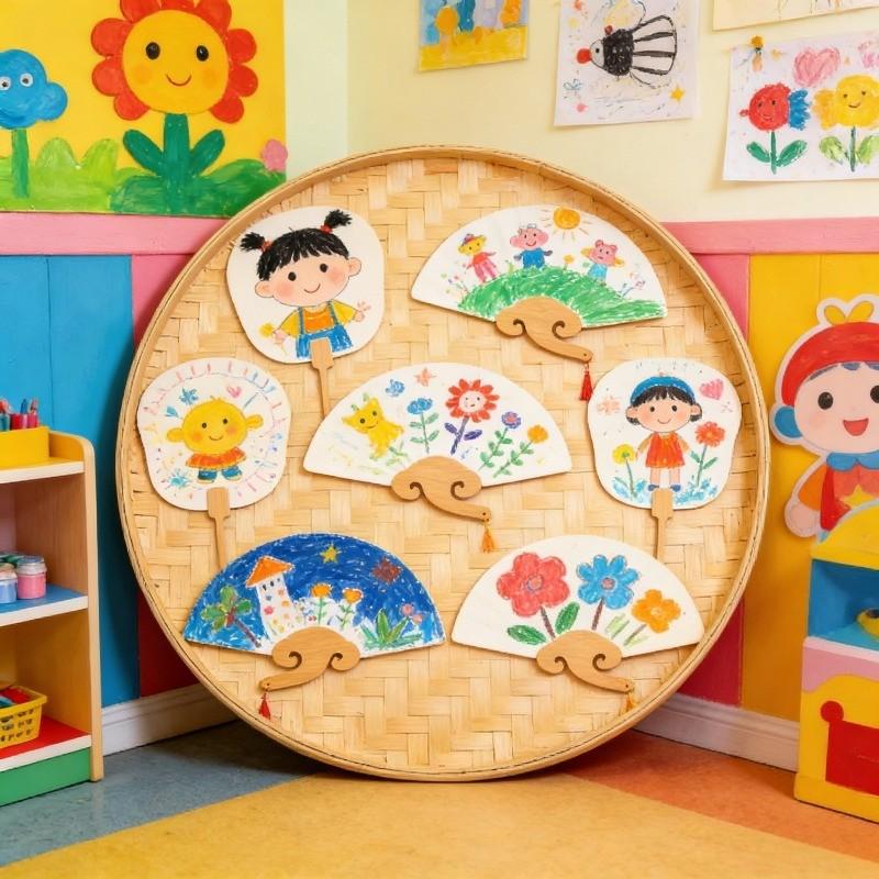 Natural Bamboo Woven Sieve Tray - Handmade Round Bamboo Basket for Drying Fruits, Vegetables, Herbs, and Kids Art Decor, Rustic Wall Hanging Decorative Tray