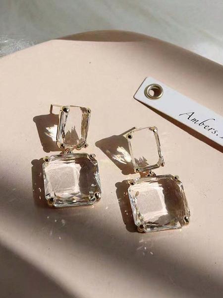 Vintage Square Shaped Dangle Earrings, Transparent Artificial Crystal Decor Drop Earrings, Fashionable Exquisite Earrings for Women As Gift, Elegant Jewelry for Party, Daily Decor