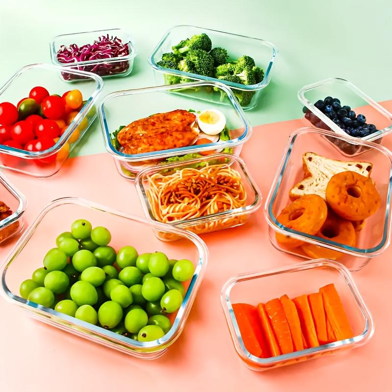 8-piece vacuum-sealed glass food storage container set, leak-proof, portable glass tableware, food delivery box, suitable for microwave, oven, refrigerator, dishwasher, ideal for kitchen, restaurant, and delivery use